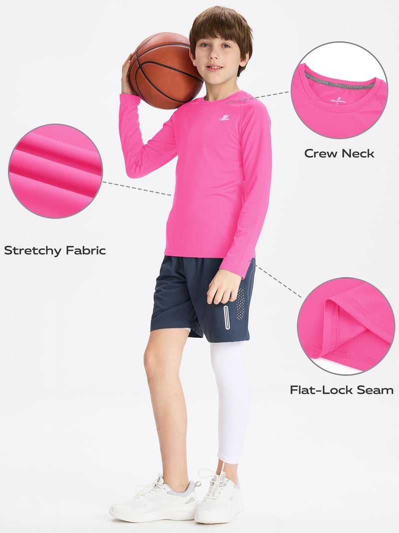 DEVOROPA Youth Boys Compression Shirt Long Sleeve Football Baseball Undershirt Quick Dry Sports Baselayer Pink L - Image 5